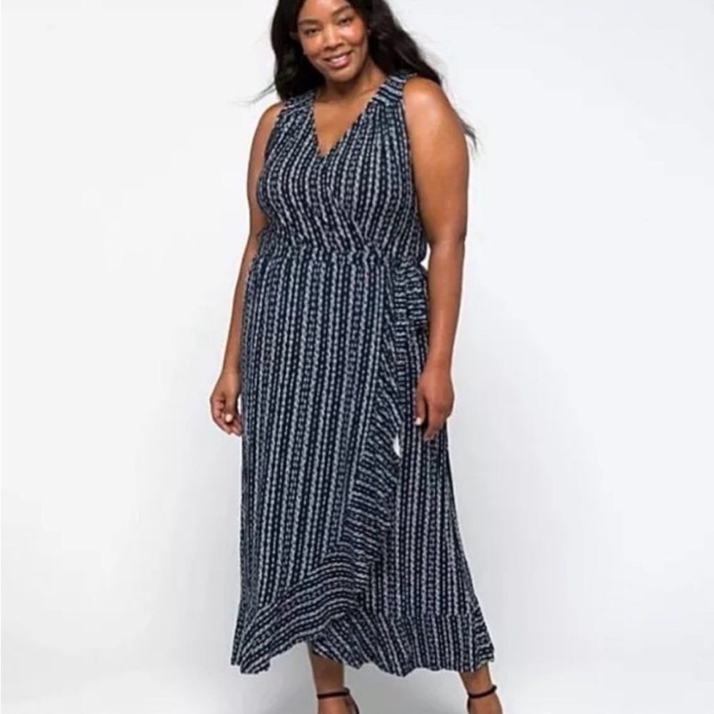Loveappella Navy and White Striped Midi Dress